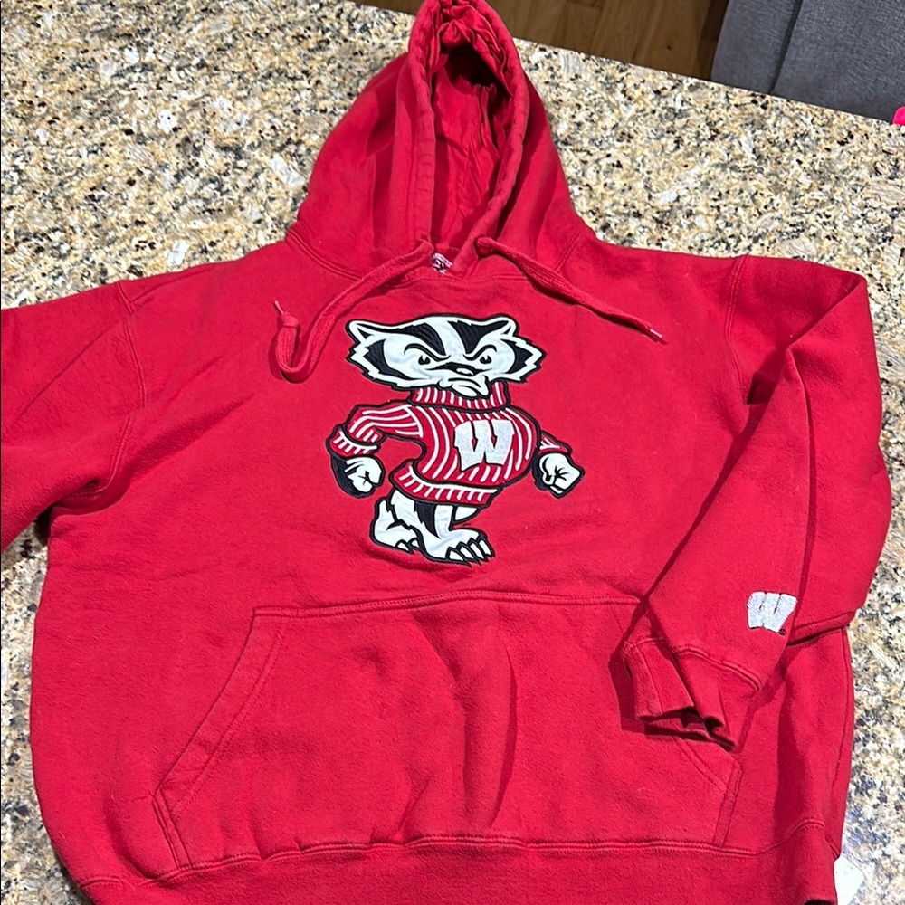 NCAA Red Hoodie with Wisconsin Badgers Mascot embroidered Graphic